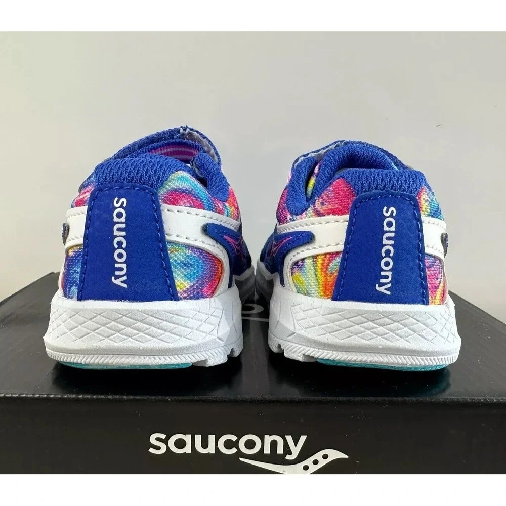 Saucony Ride 10 Jr Blue/Rainbow Swirl Running Shoes / Toddler Little Kids 4